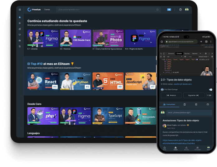 Vista de la plataforma EDteam en una tablet