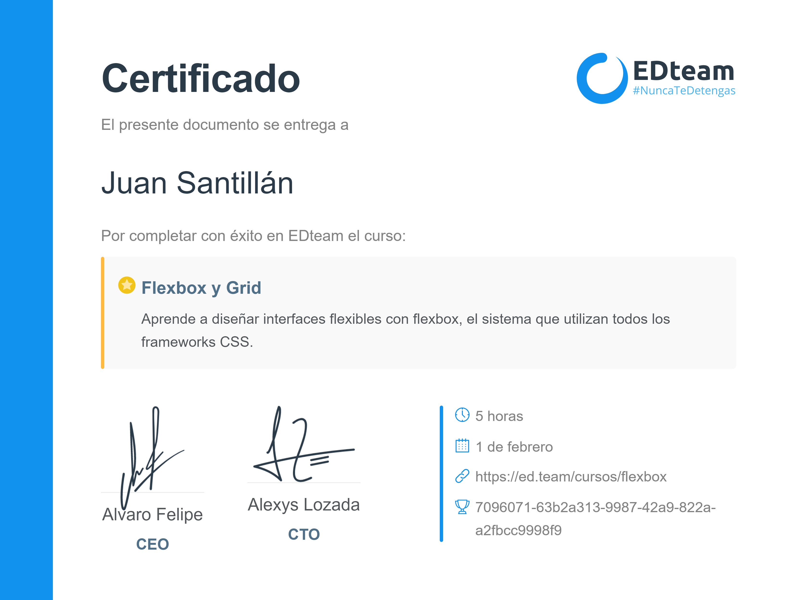 Certificado de JuanYut del curso Flexbox y Grid
