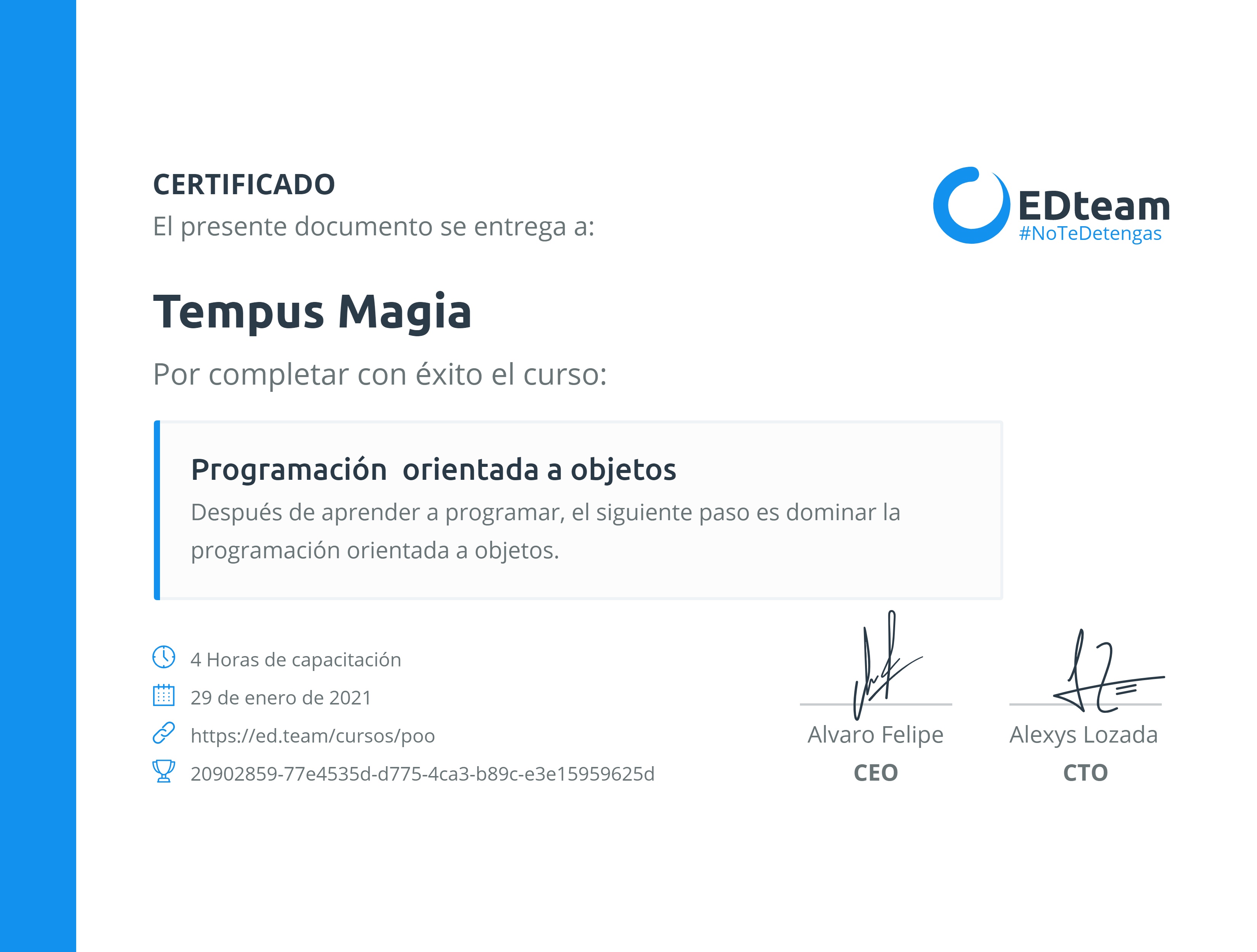 Certificado de Jesus Alvarez Sombrerero del curso Programación orientada a objetos