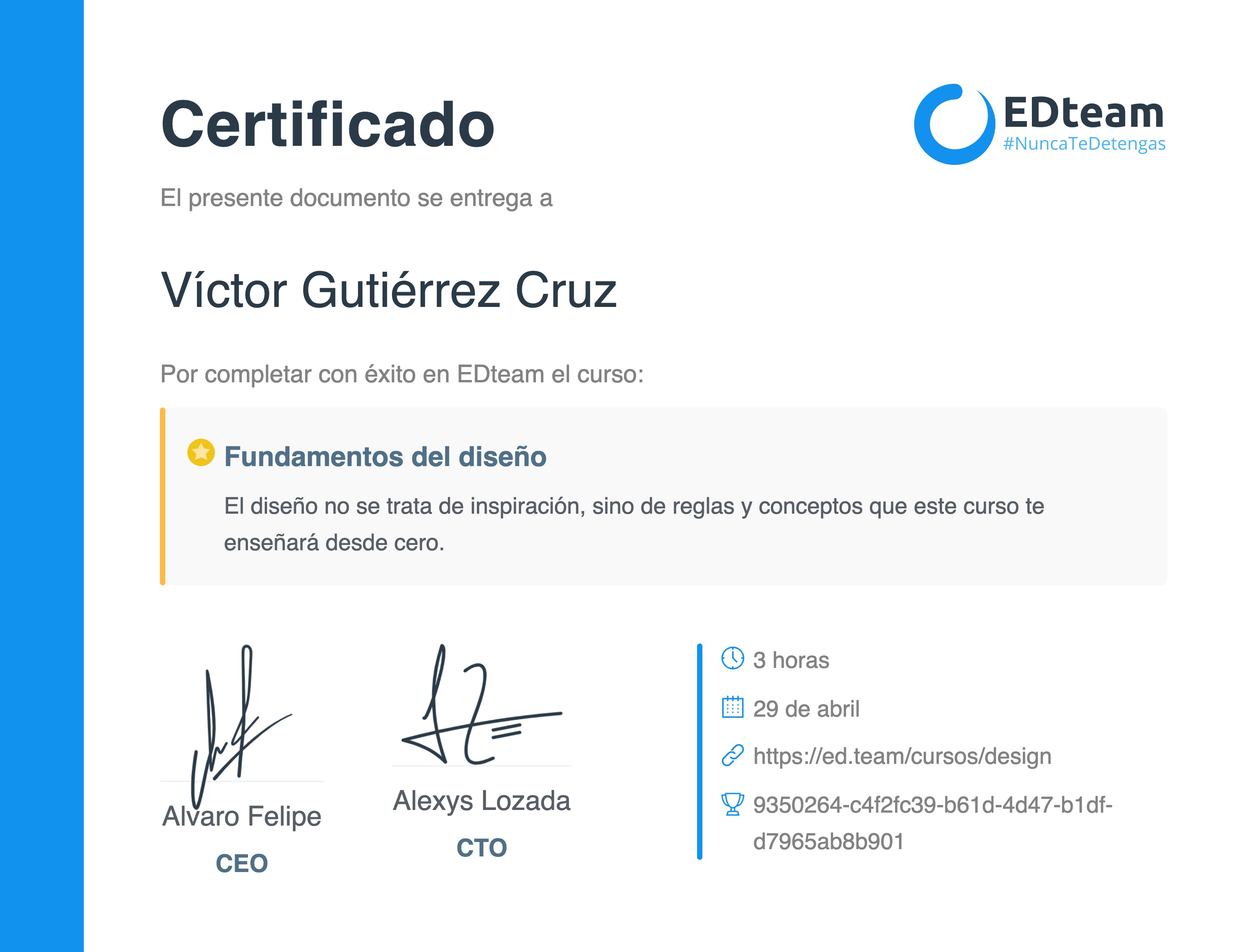 Certificado de Víctor Gutiérrez del curso Fundamentos del diseño