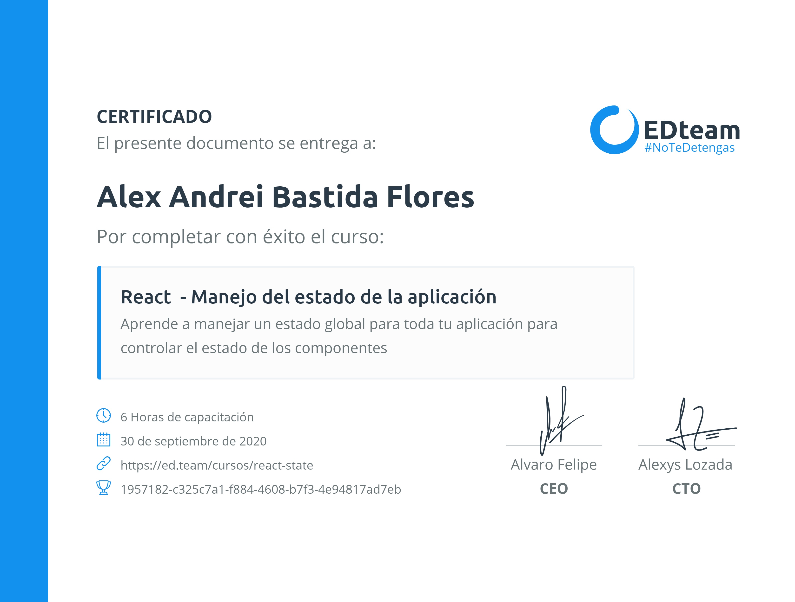 Certificado de Alex Andrei del curso React - Manejo del estado de la aplicación