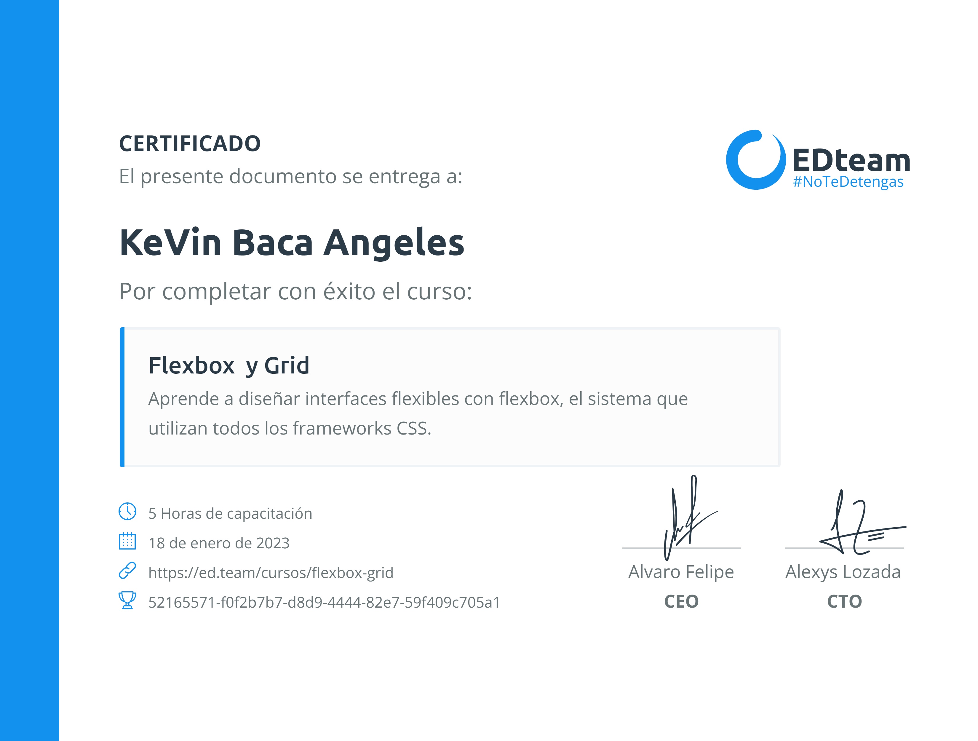 Certificado de KeVin Baca Angeles del curso Flexbox y Grid