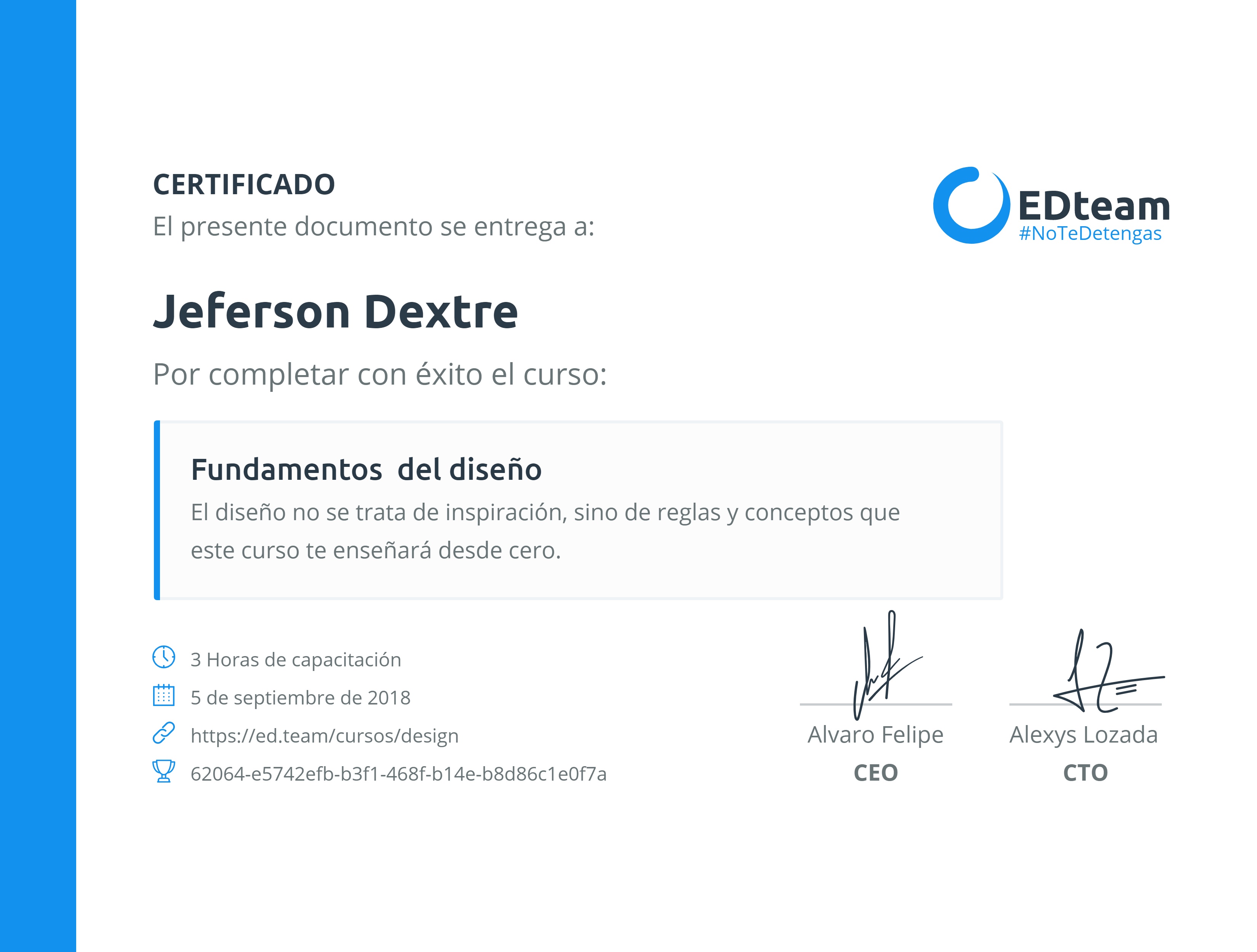 Certificado de Jeferson Dextre del curso Fundamentos del diseño
