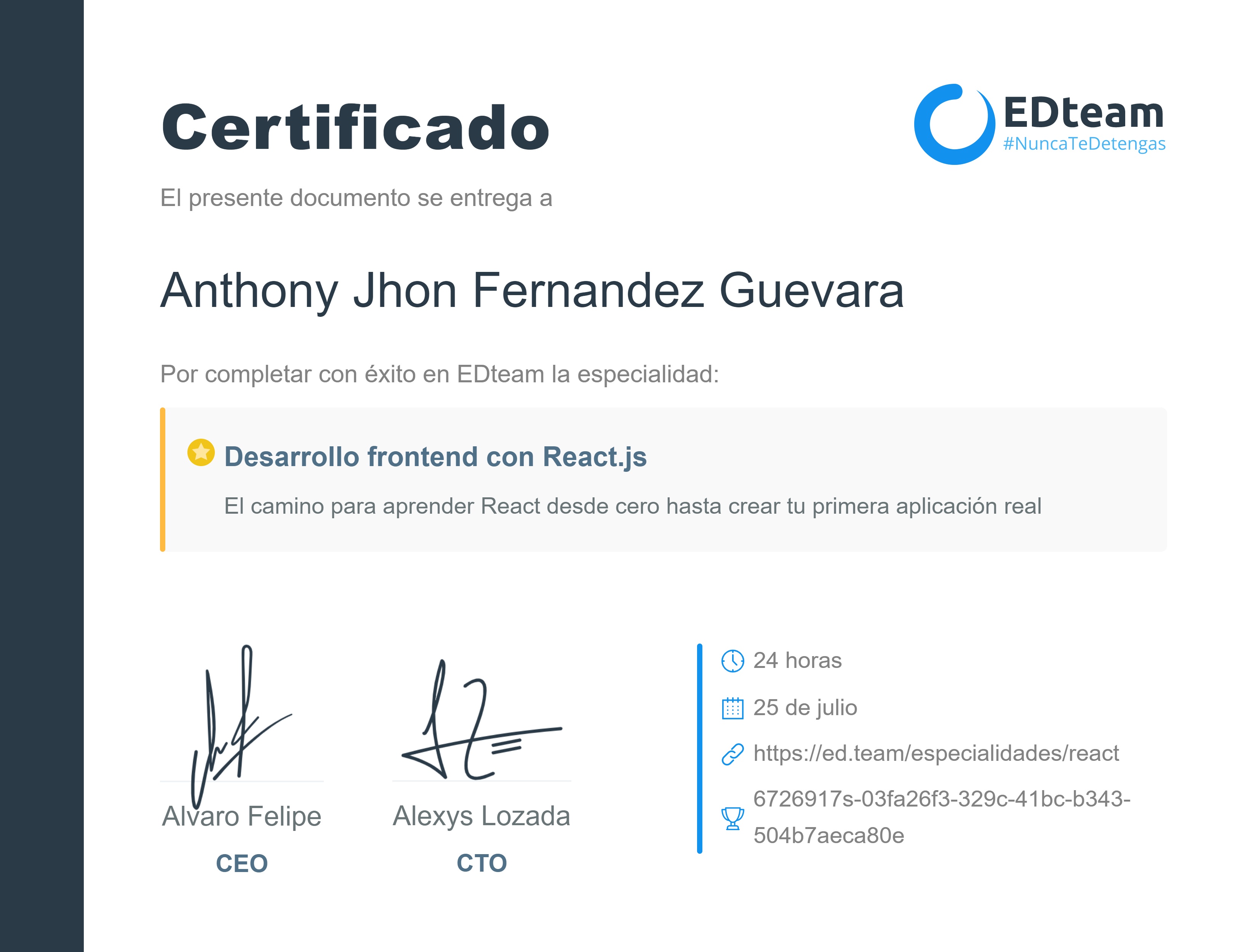 Certificado de ruta