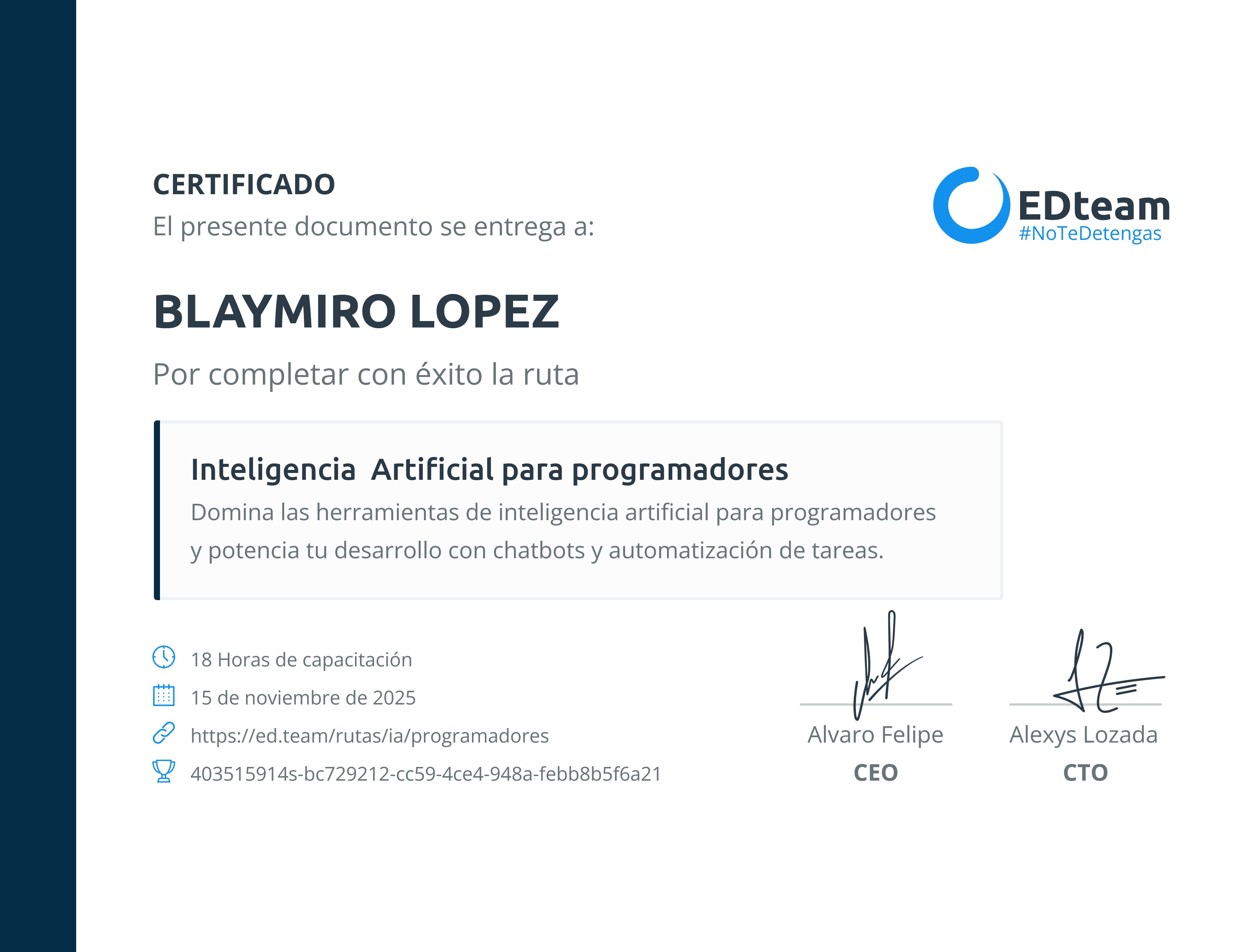 Certificado de ruta