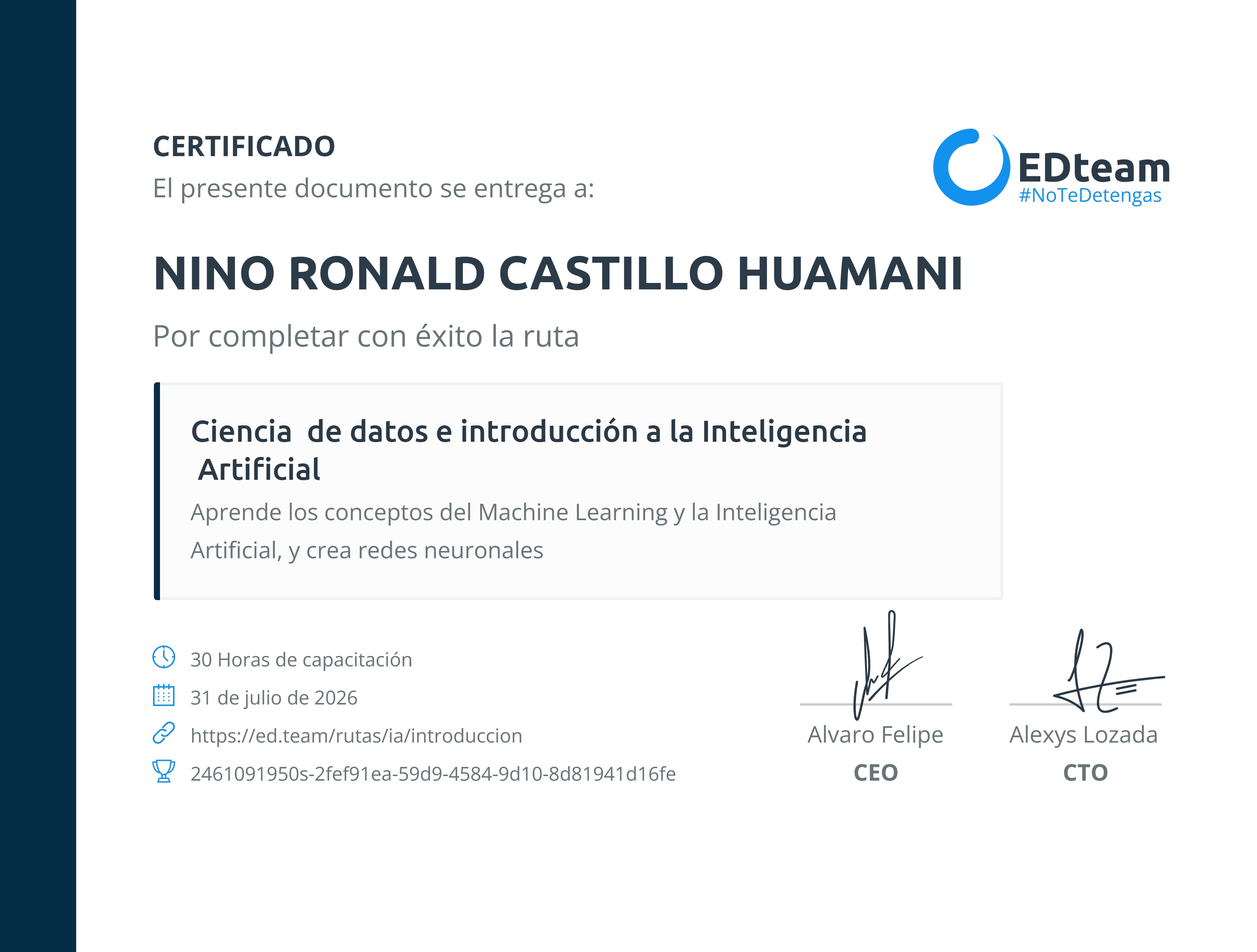 Certificado de ruta