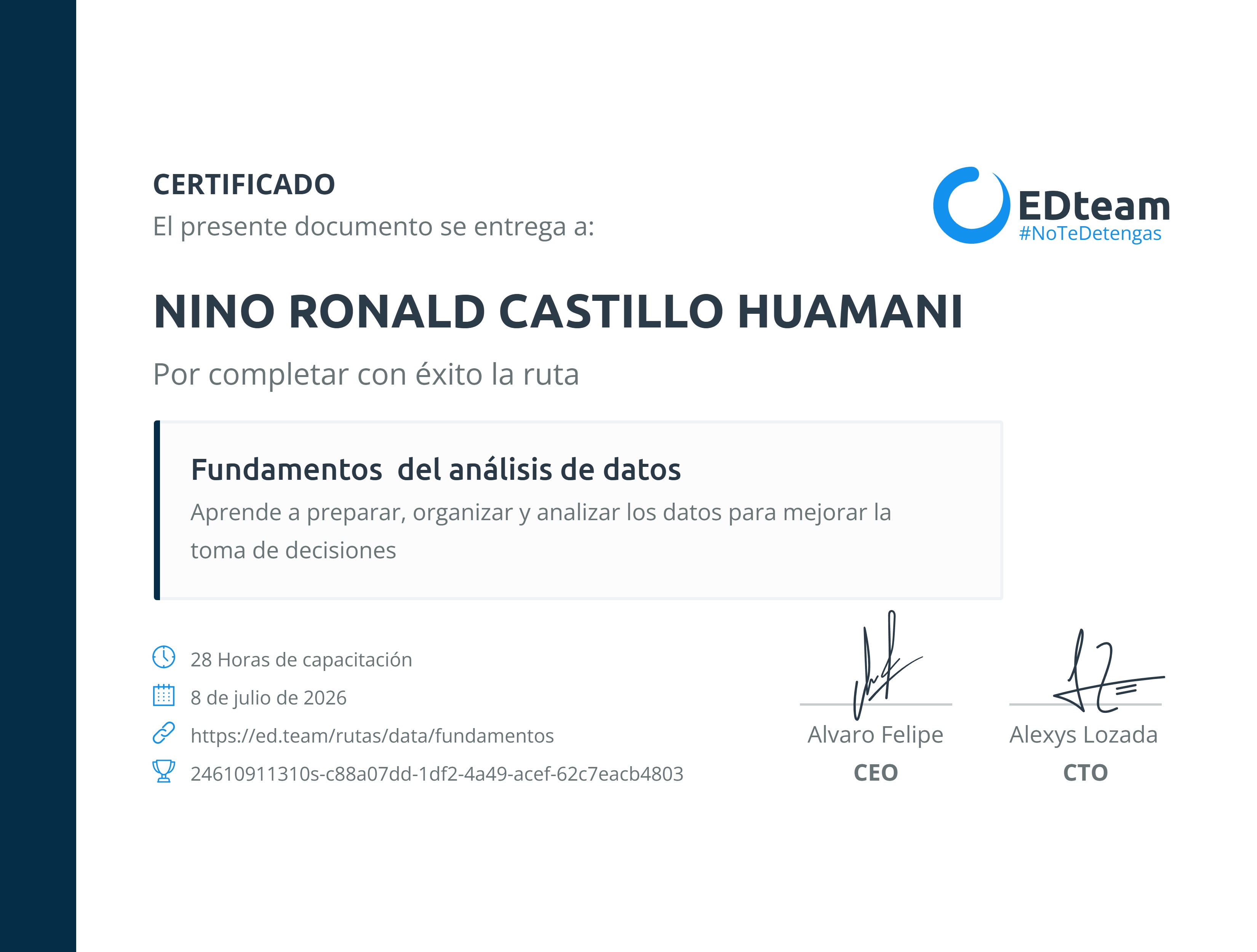 Certificado de ruta