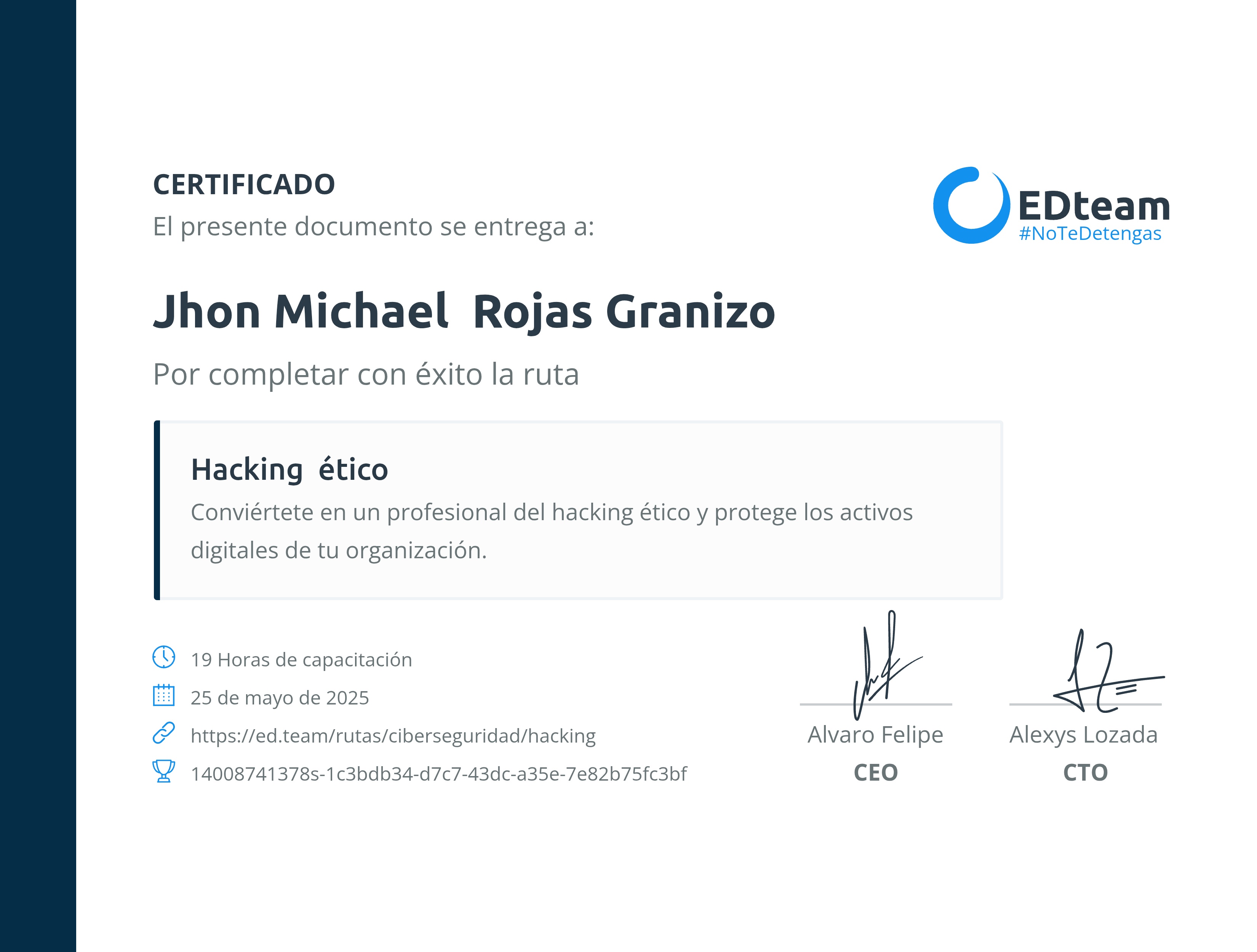 Certificado de ruta