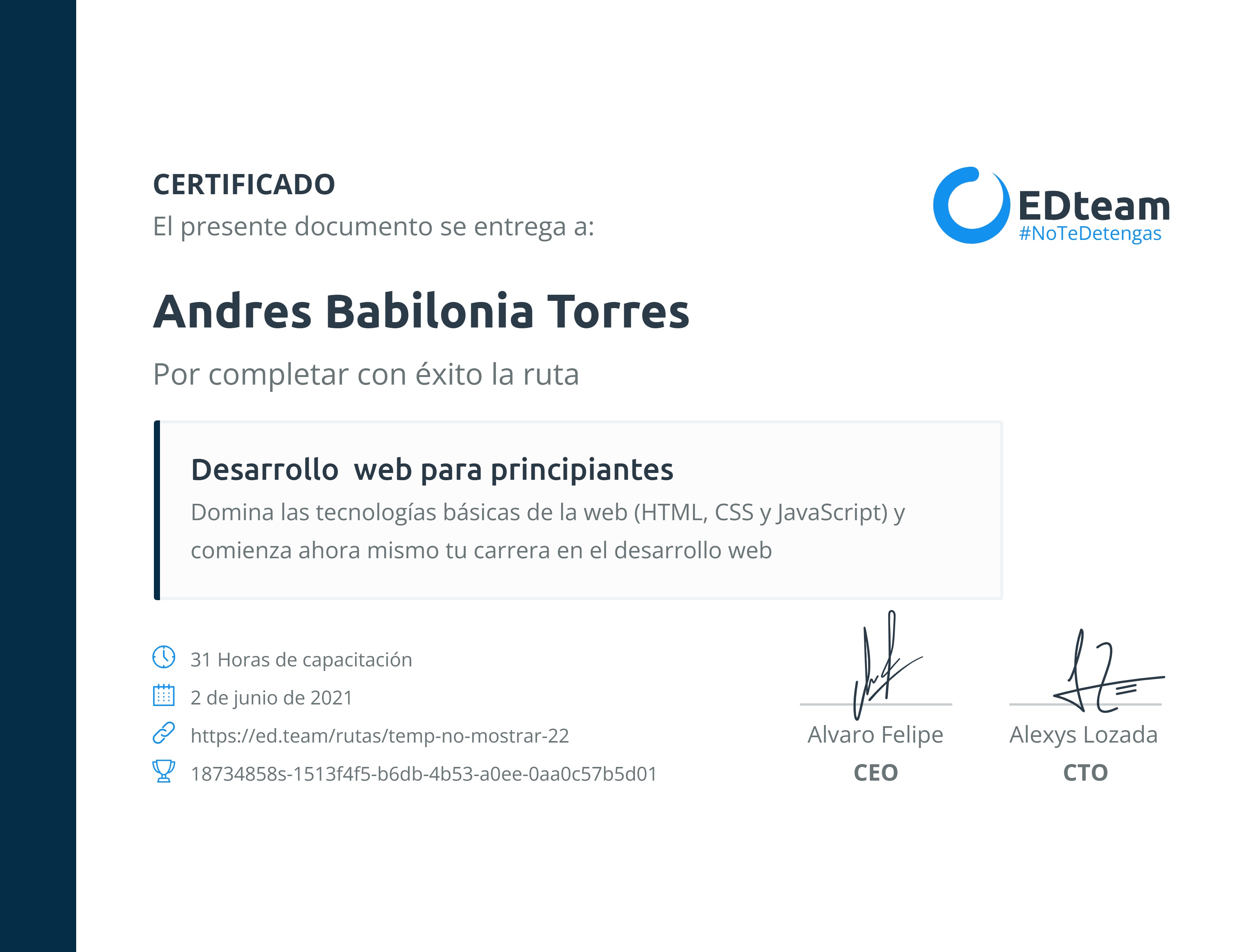 Certificado de ruta
