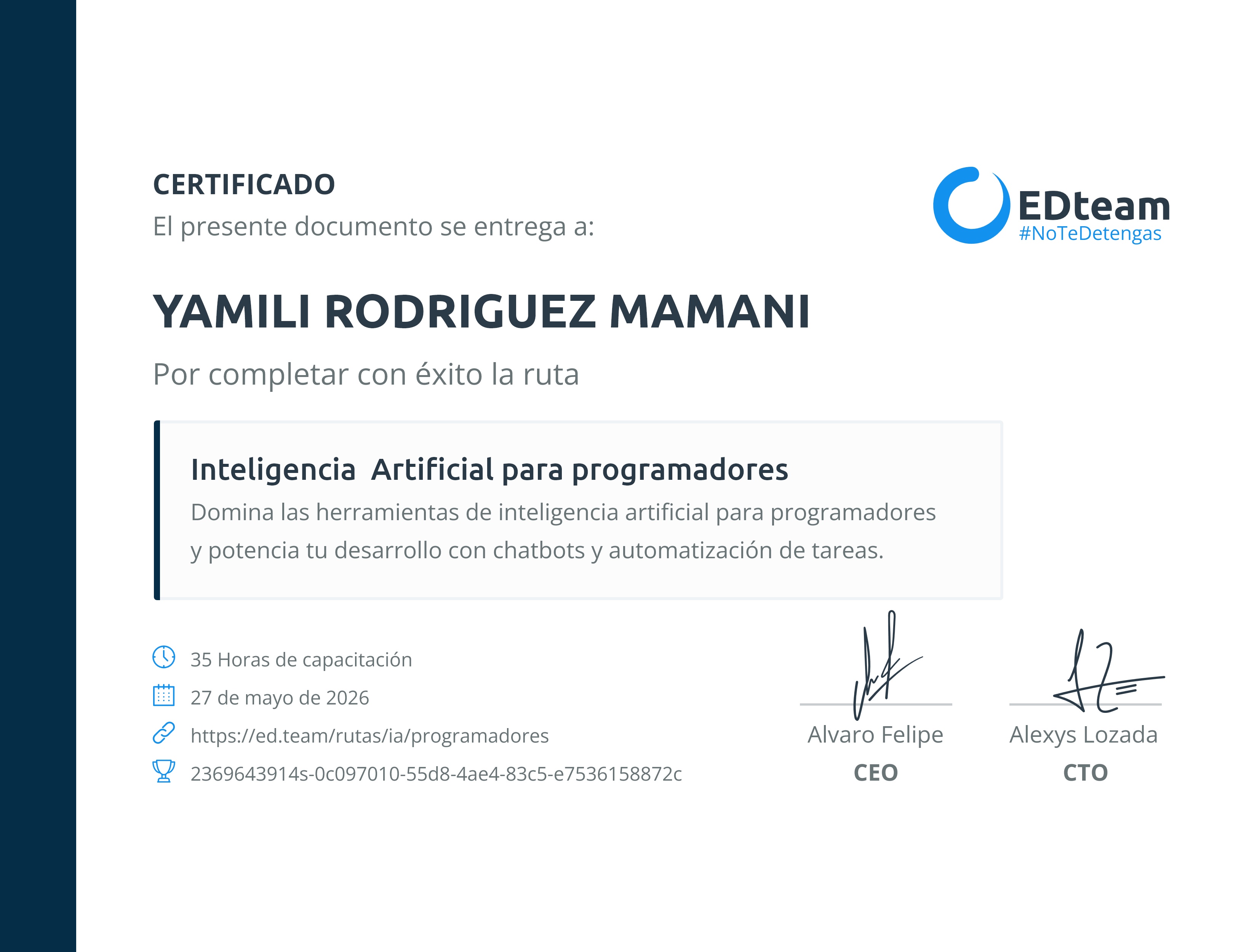 Certificado de ruta