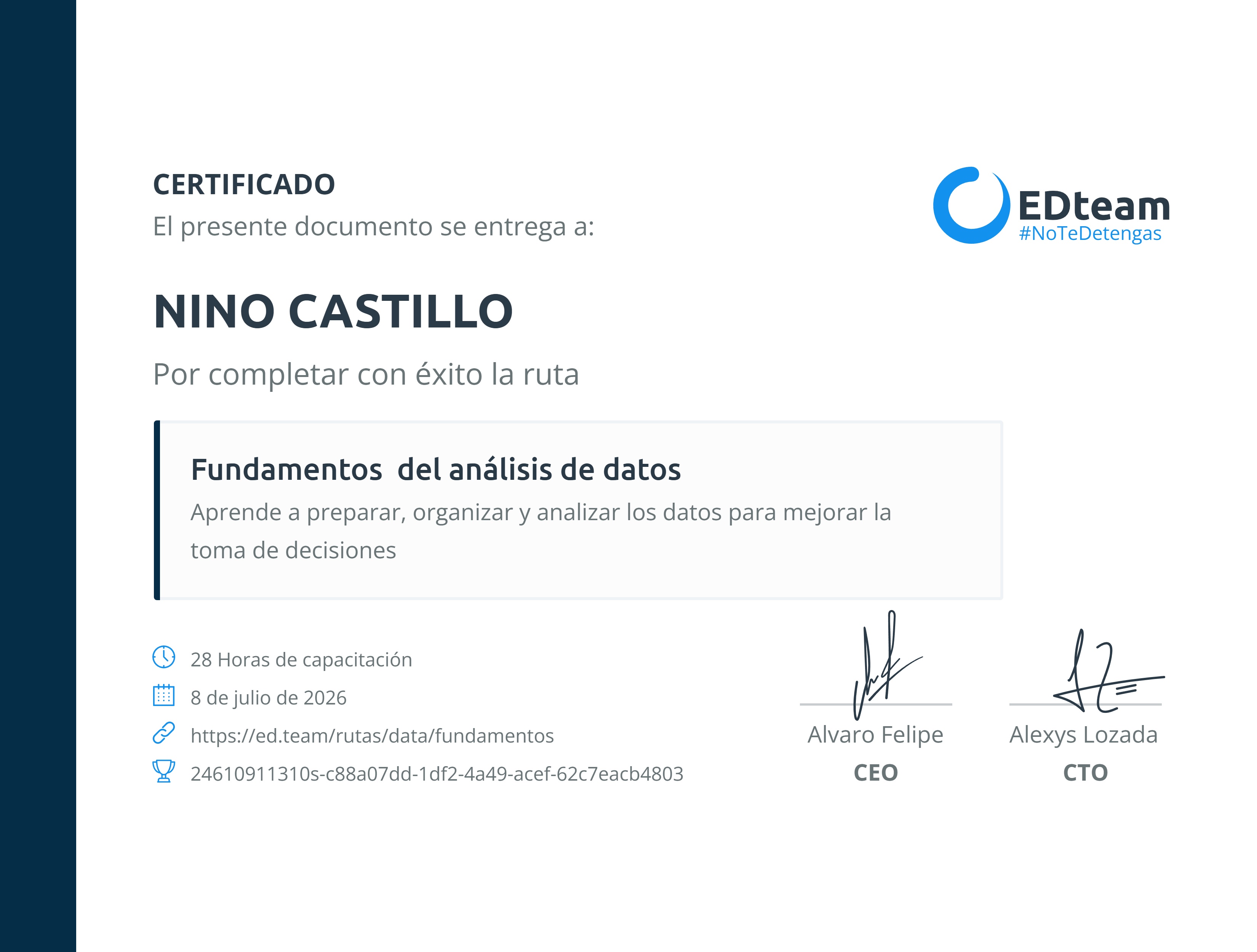 Certificado de ruta