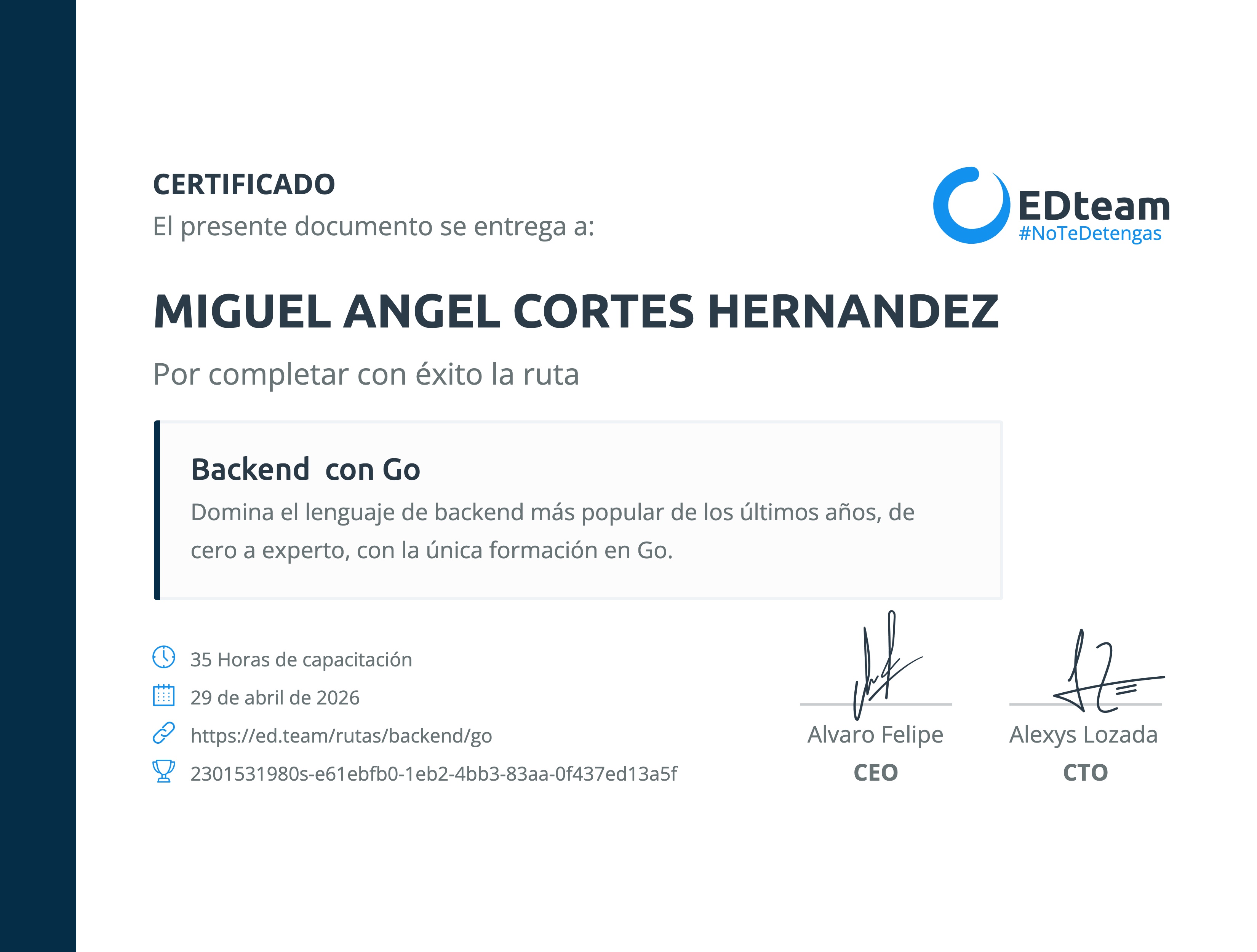Certificado de ruta