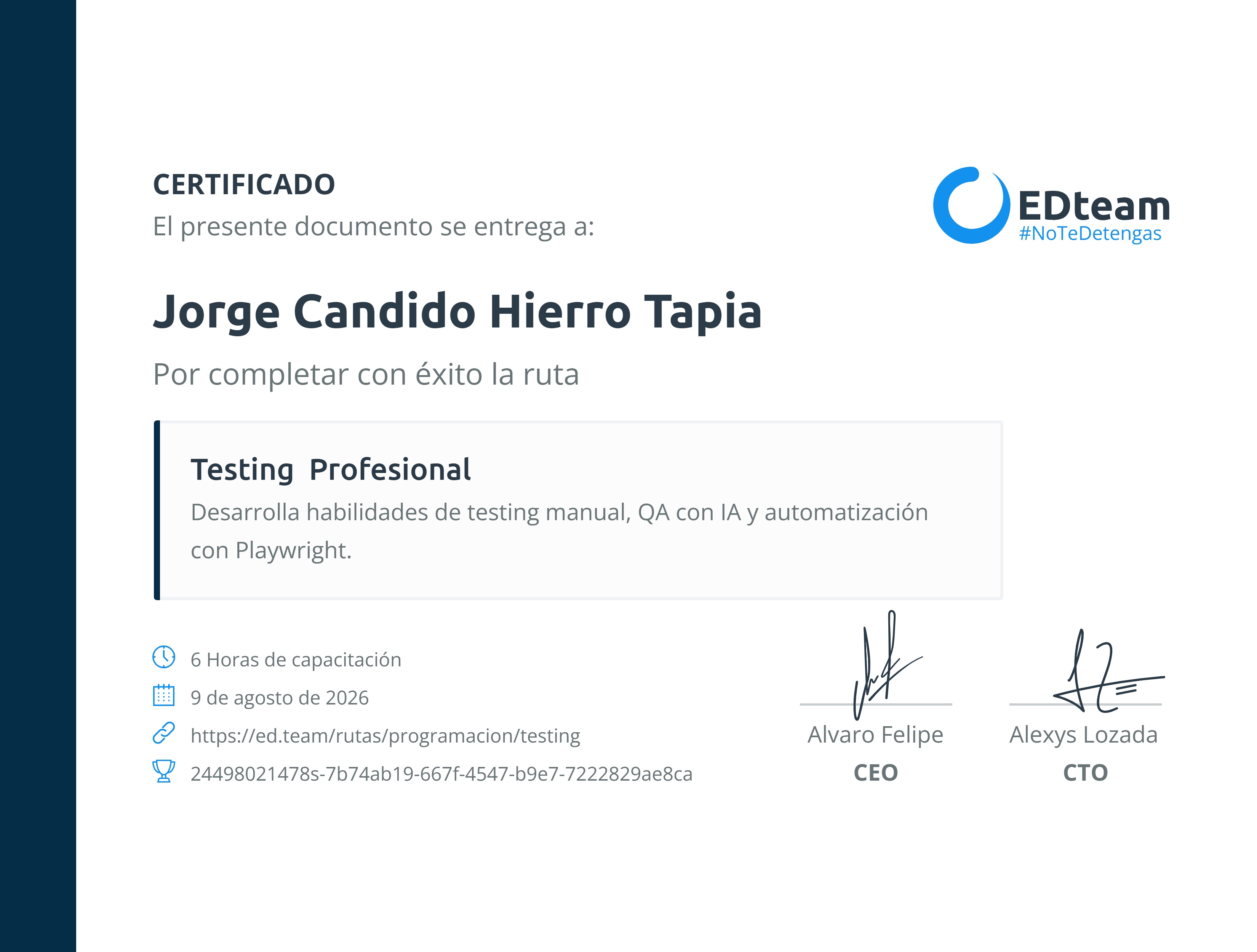 Certificado de ruta
